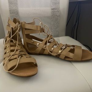 Beige Tan Gladiator Style Tie Sandals